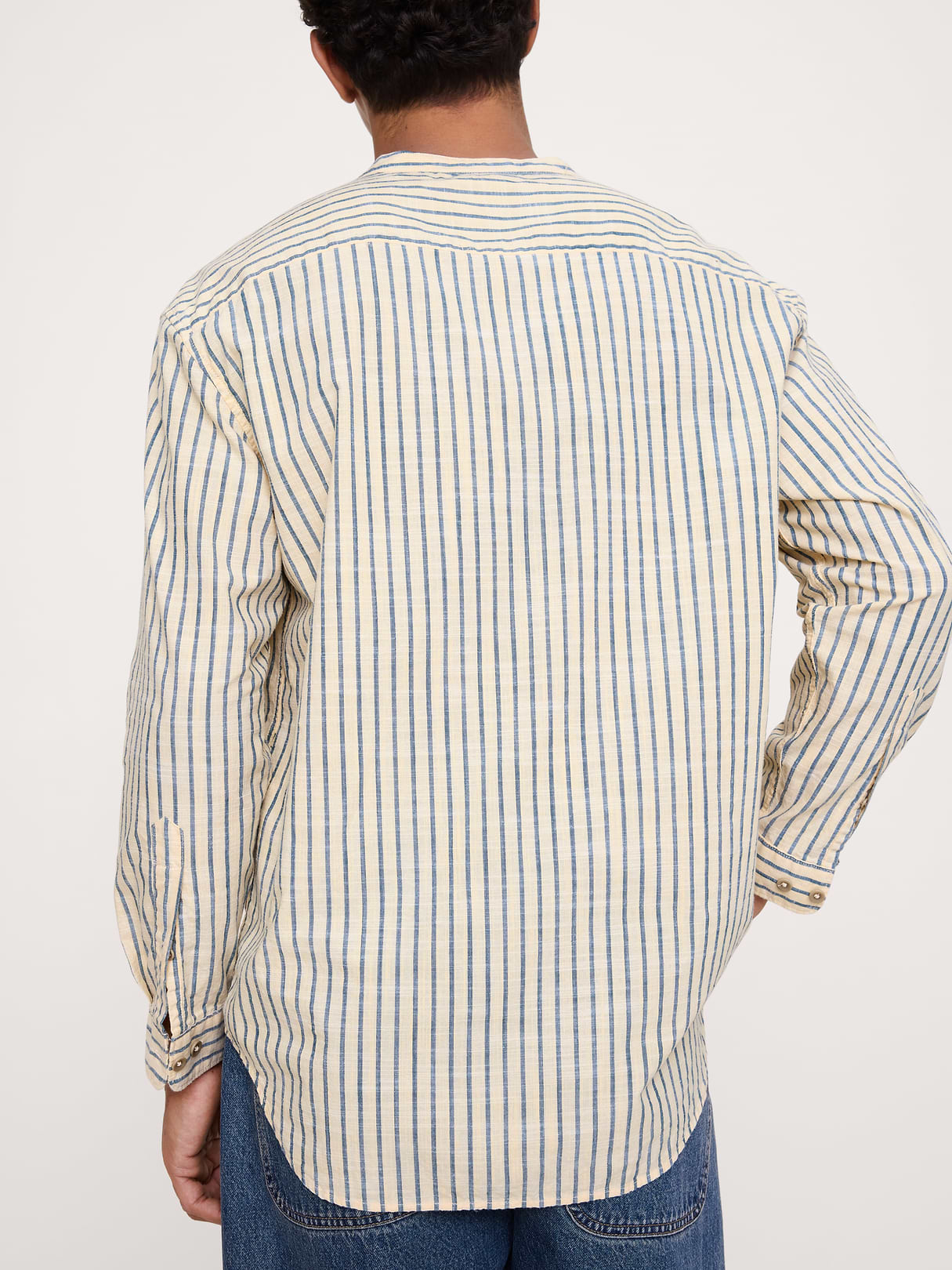 Relaxed-Fit Cotton-Slub Banded-Collar Shirt - Yellow Stripe