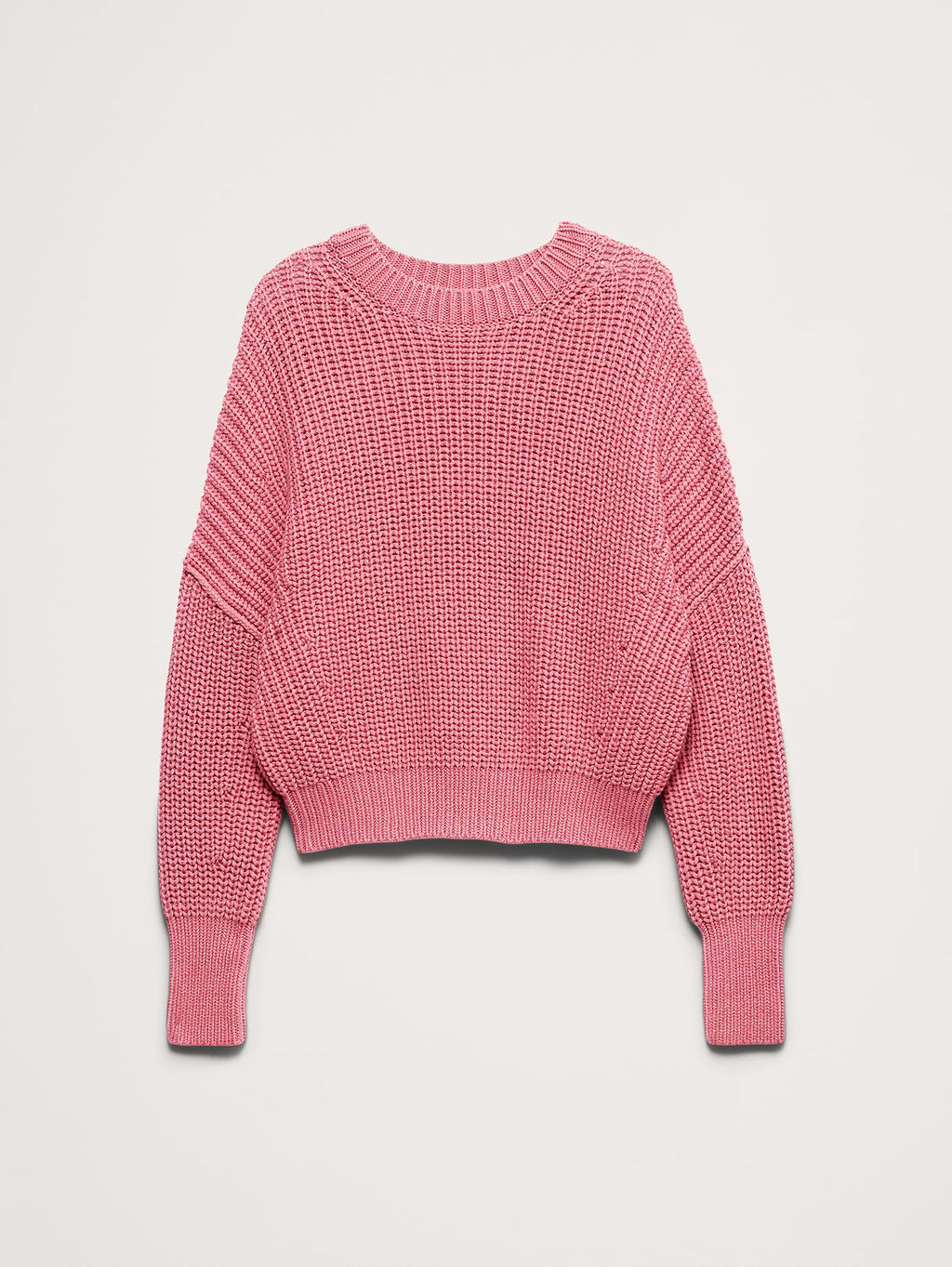 Chunky Cotton Crew-Neck Sweater - Mauve Romance