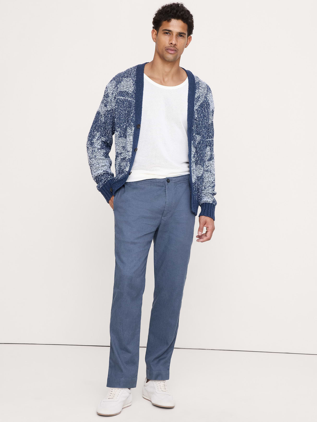 Straight Italian Linen-Cotton Pull-On Pant - Dark Denim Blue