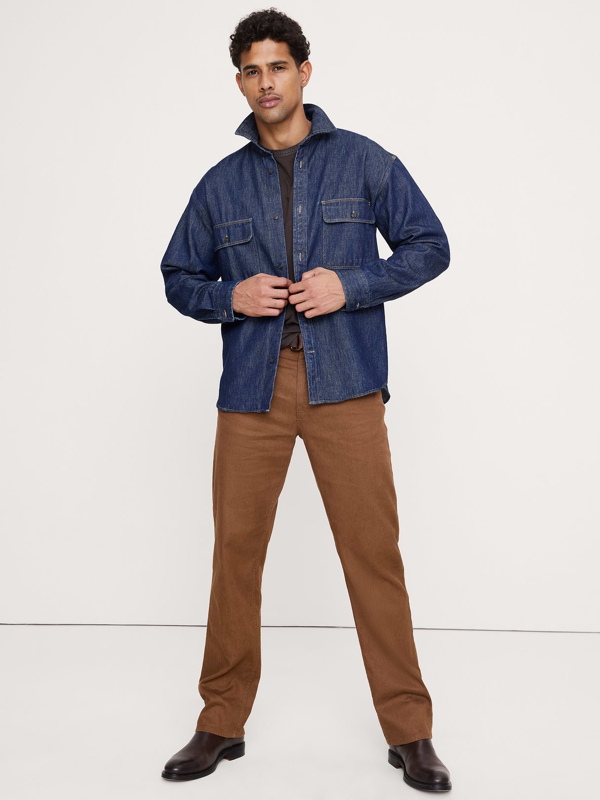 Straight Linen-Cotton Traveler Pant - Cinnamon Coffee Brown