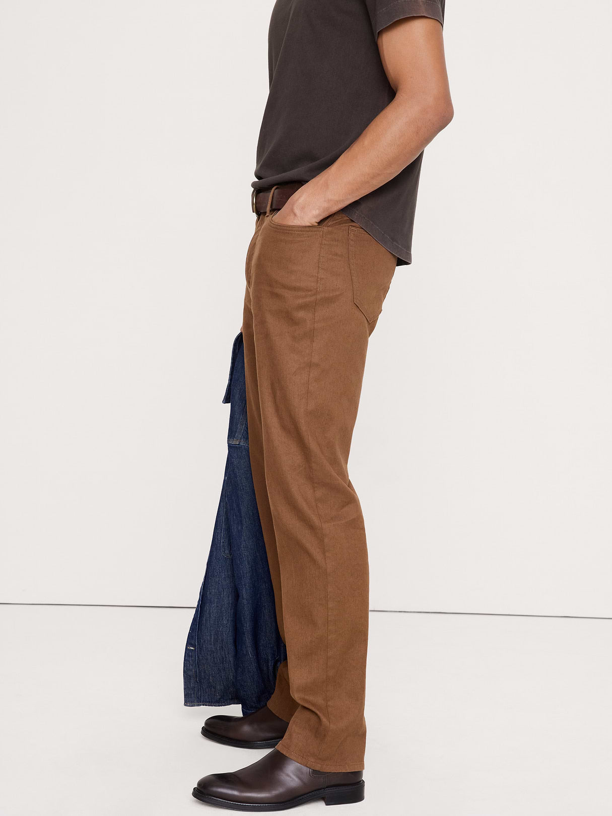 Straight Linen-Cotton Traveler Pant - Cinnamon Coffee Brown