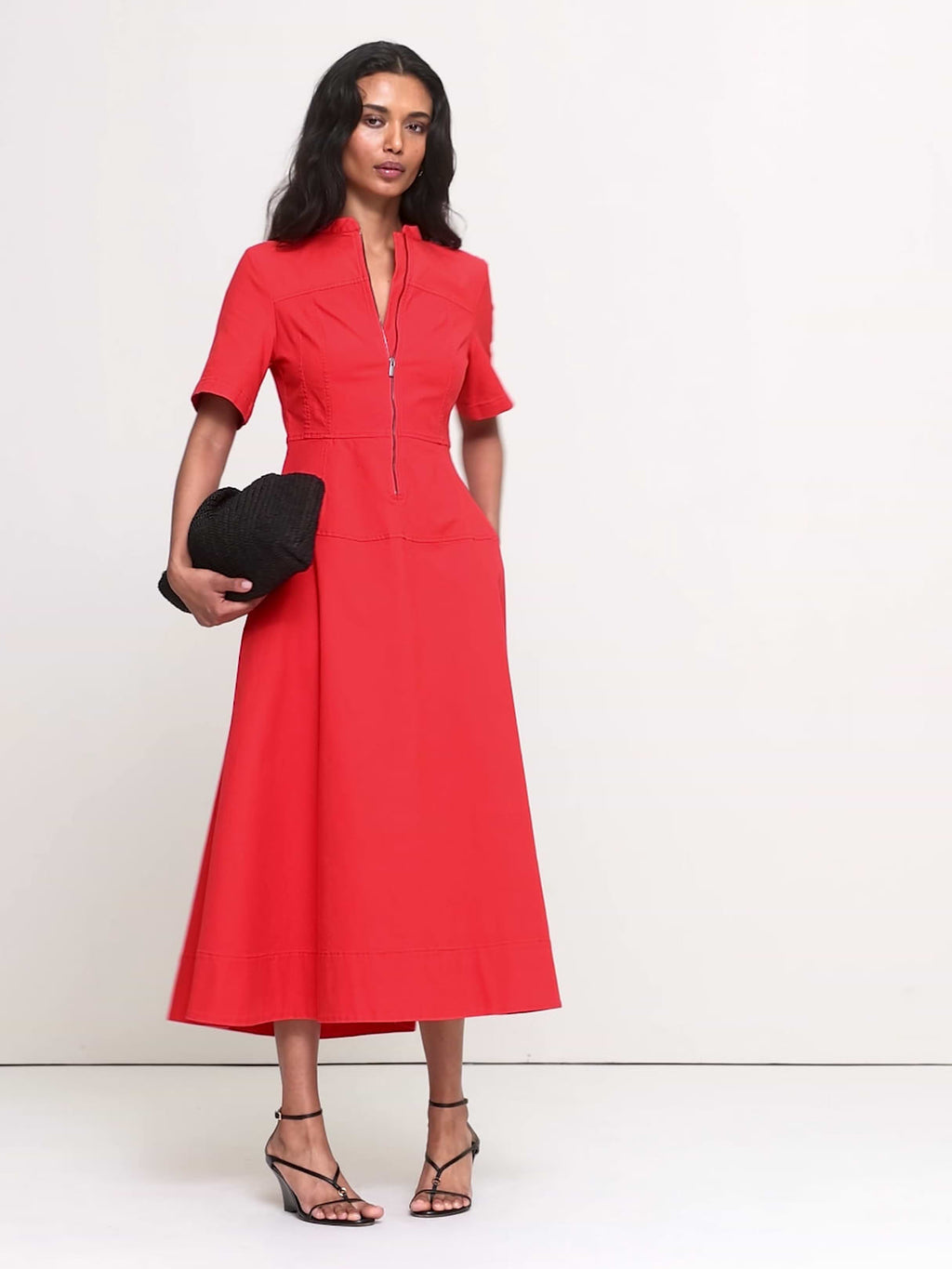 Cotton Canvas Zip-Front Dress - Hot Red