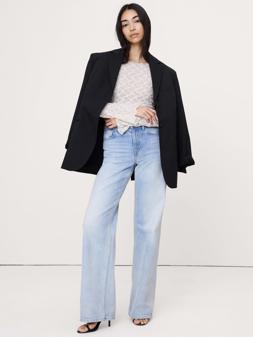 Lace Flare-Sleeve Top - Cream White