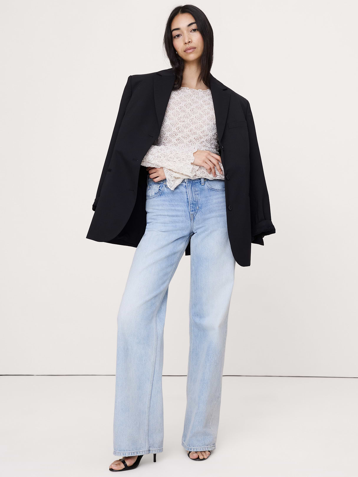 Lace Flare-Sleeve Top - Cream White