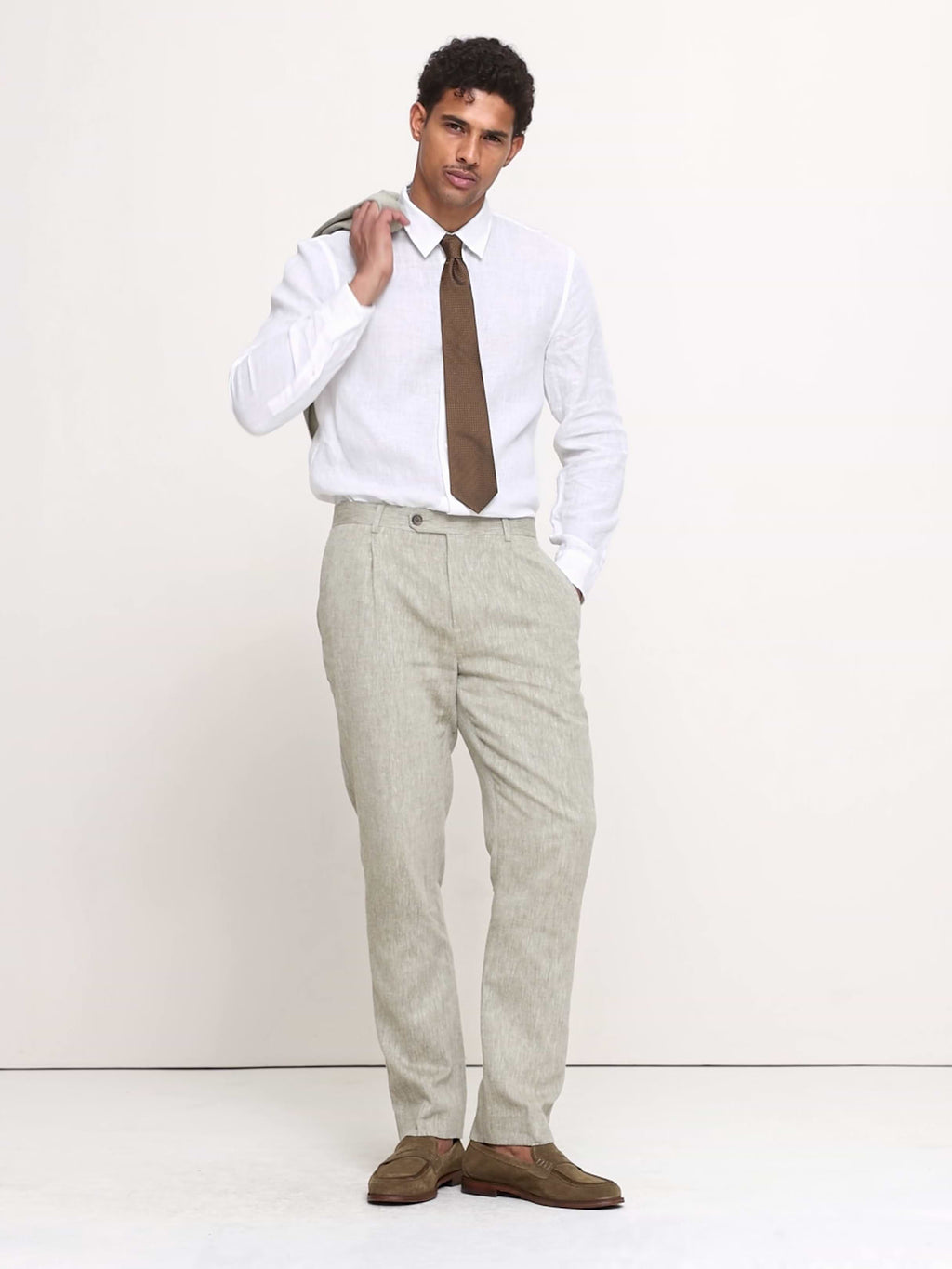 Tailored Slim-Fit Green Linen-Cotton Suit Pant - Cabana Green