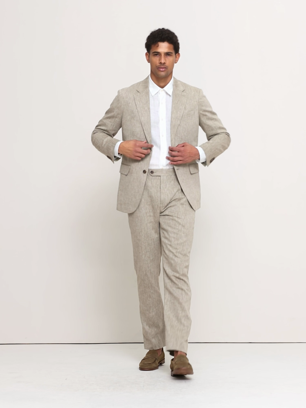 Tailored Slim-Fit Green Linen-Cotton Suit Jacket - Cabana Green