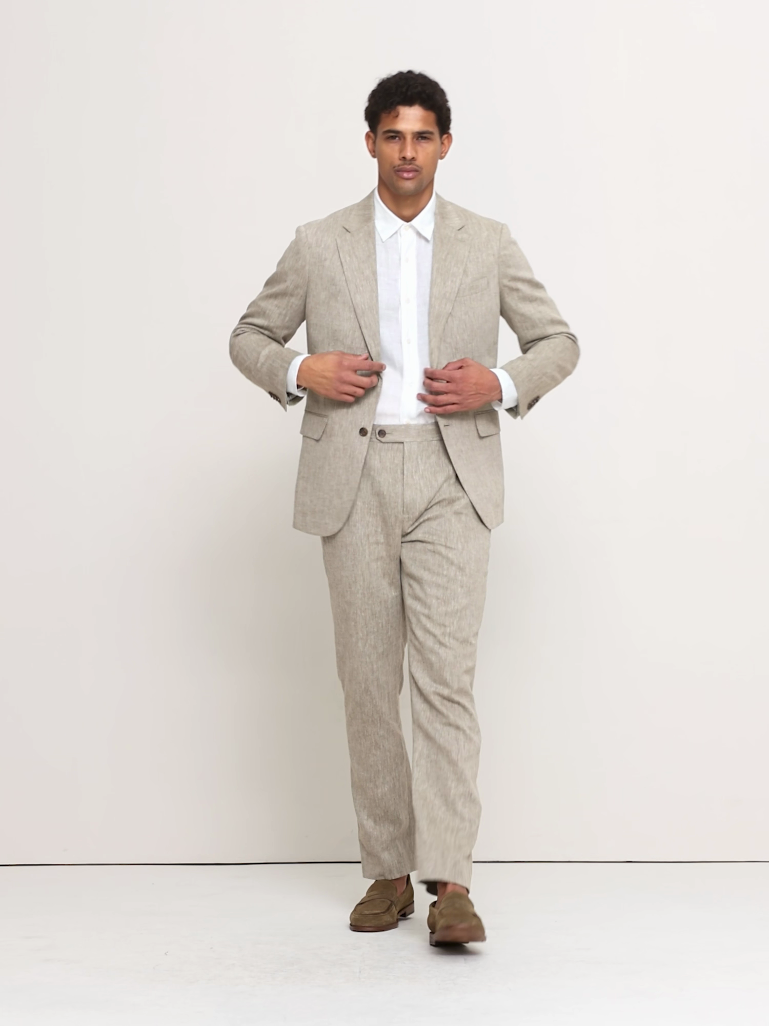 Tailored Slim-Fit Green Linen-Cotton Suit Jacket - Cabana Green