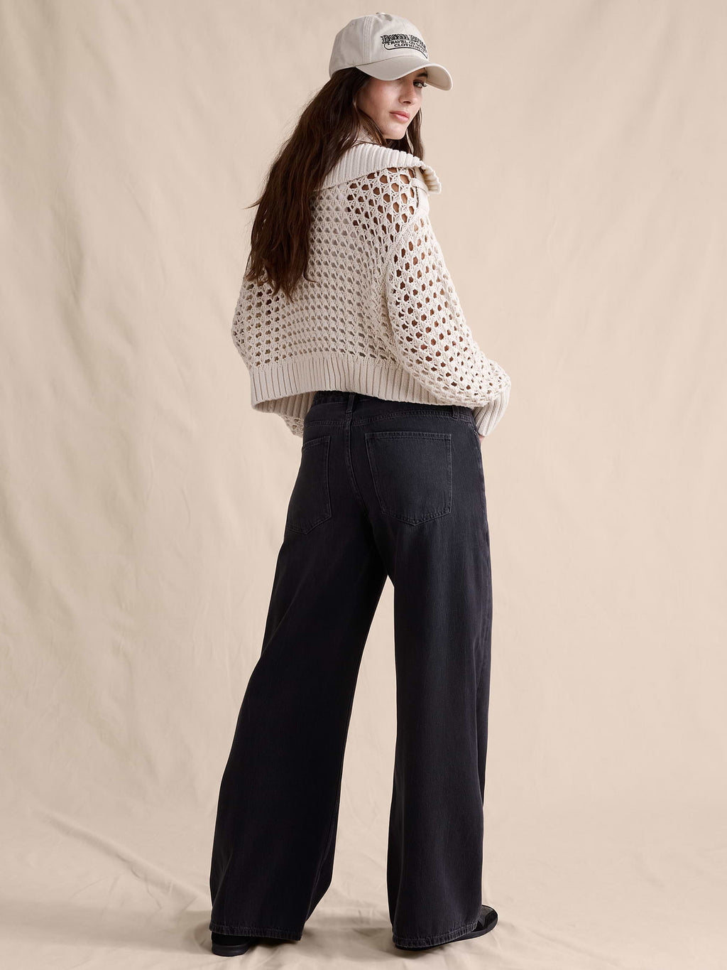 Mid-Rise Wide-Leg Drawstring Jean - Washed Black