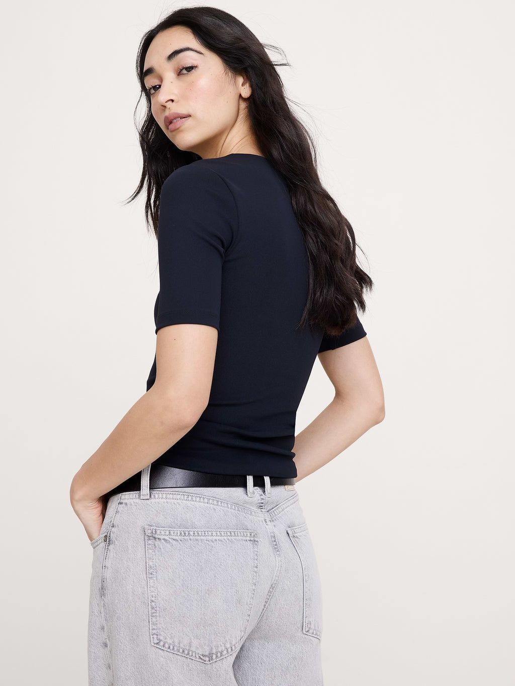 Sculpted-Stretch Square-Neck Top - Black