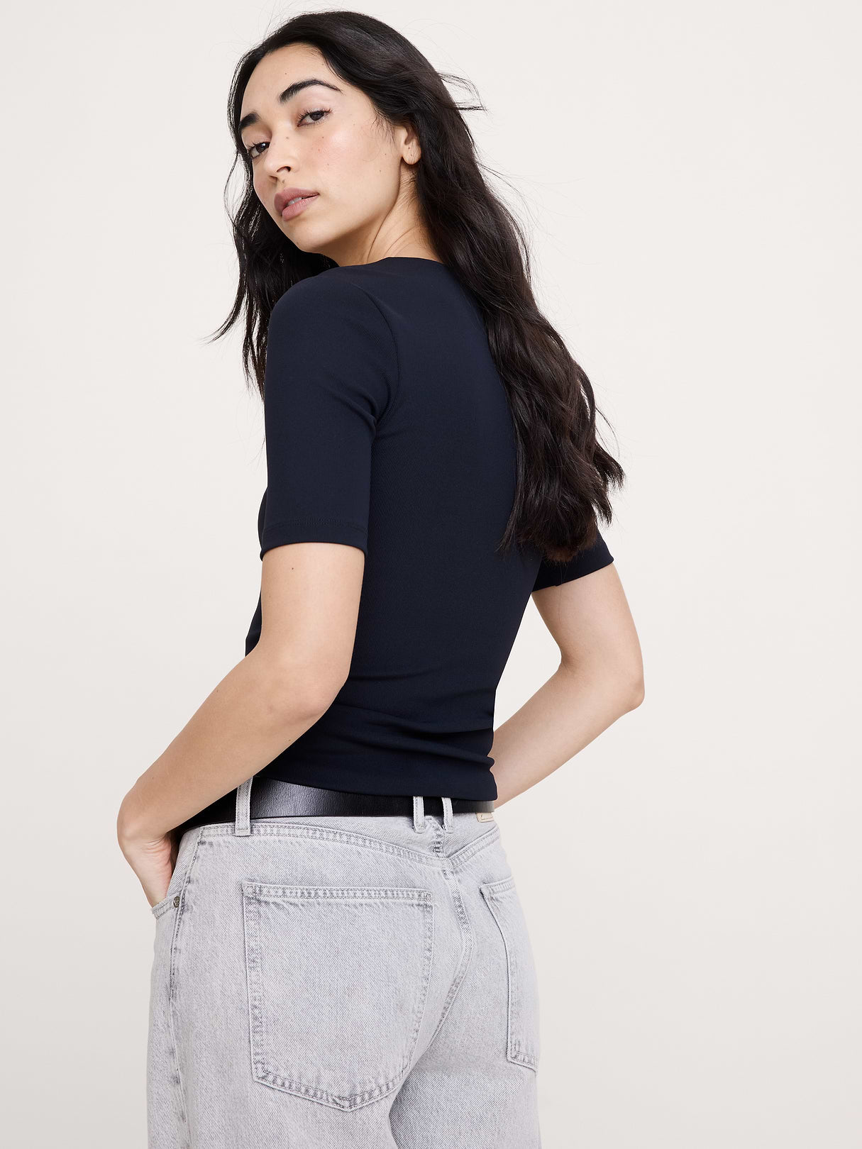 Sculpted-Stretch Square-Neck Top - Black
