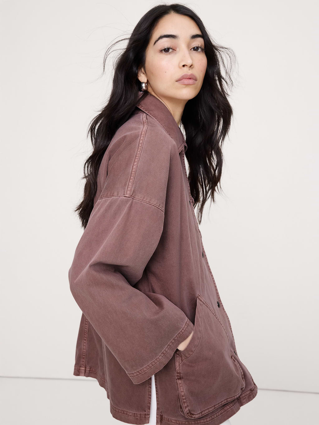Washed Cotton Chore Jacket - Brownstone Mauve