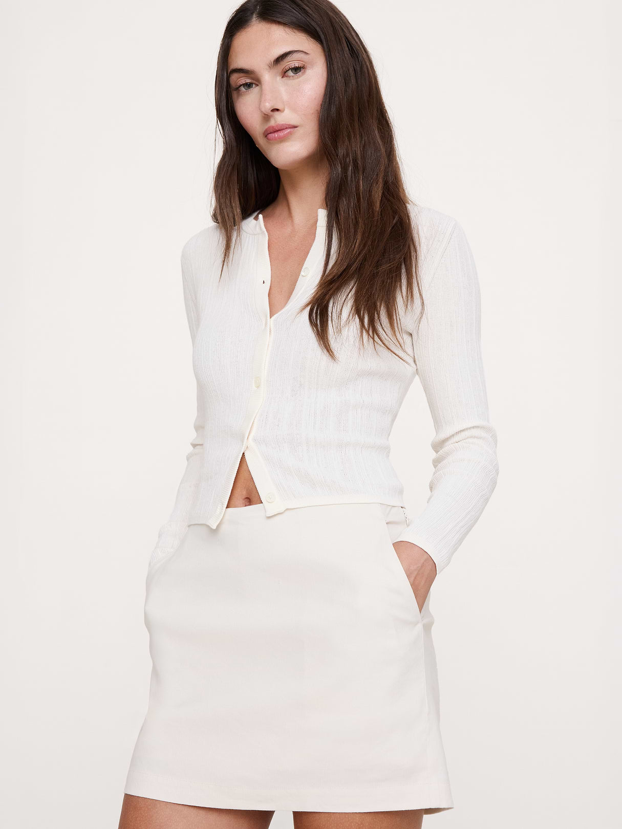 Linen-Viscose Mini Skort - Cream White