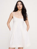 Linen Strappy Empire-Waist Mini Dress - Cream White