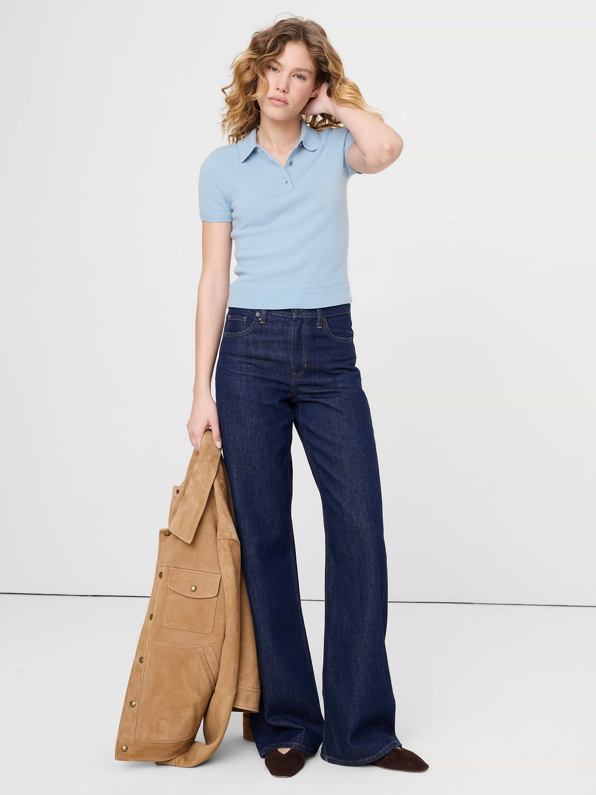 Lightweight Cashmere Short-Sleeve Sweater Polo - Cerulean Blue