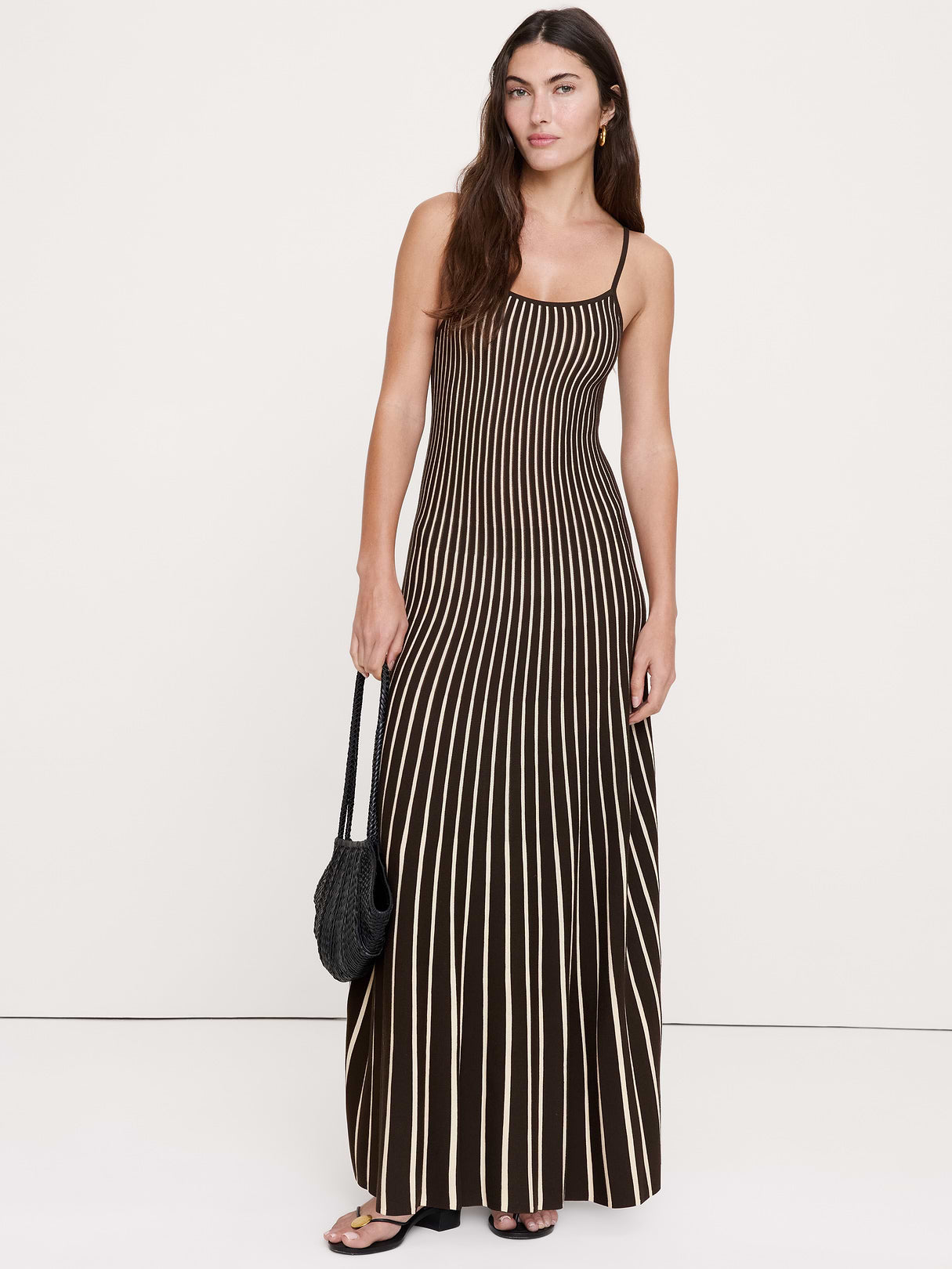 Sculpted Stripe Maxi Dress - Brown Vertical Stripe