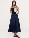Denim Belted Midi Skirt - Dark Rinse