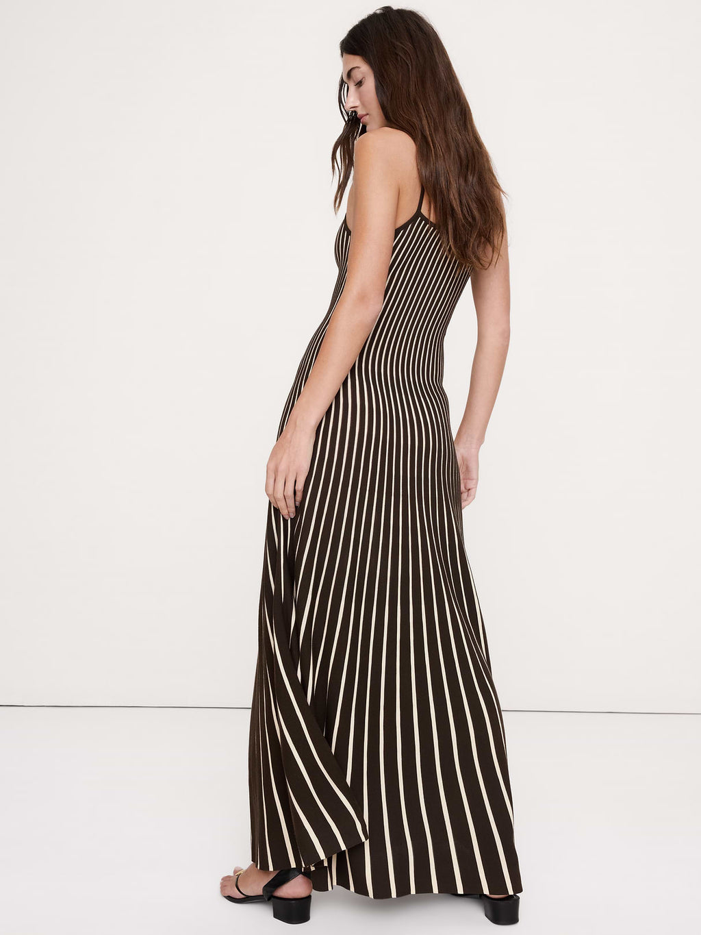Sculpted Stripe Maxi Dress - Brown Vertical Stripe