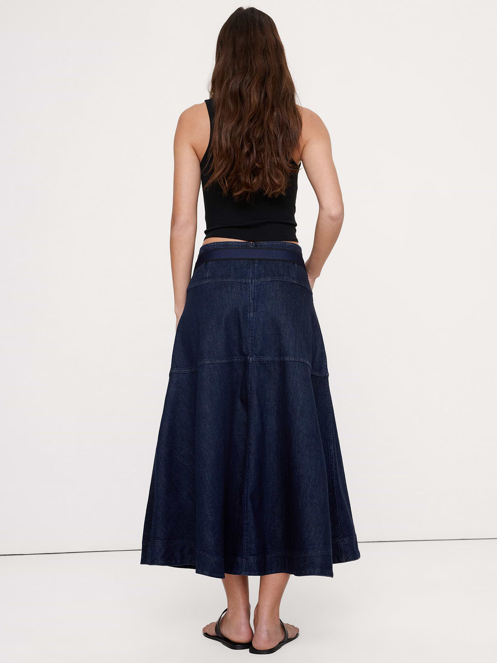 Denim Belted Midi Skirt - Dark Rinse