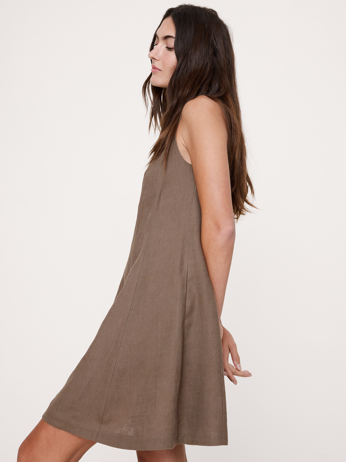Paneled Linen Mini Dress - Shitake Taupe