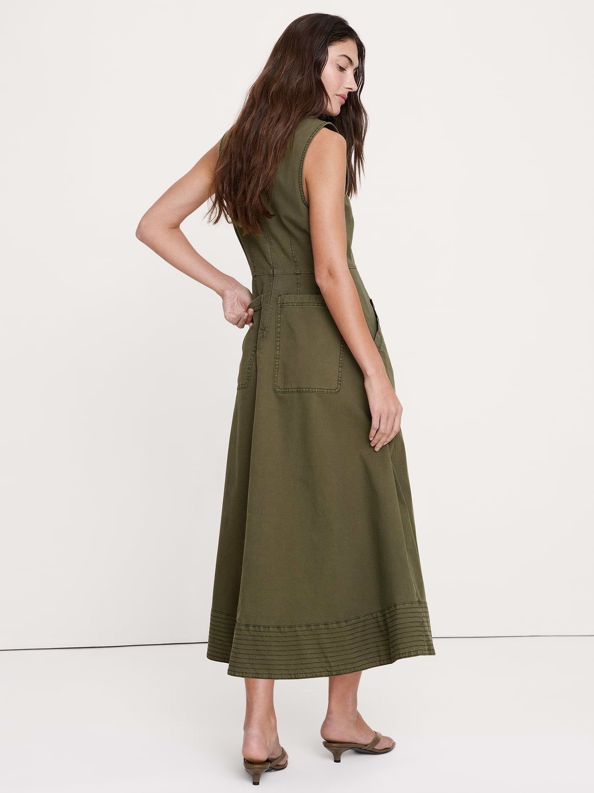 Cotton Canvas Utility Pocket Maxi Dress - Fresh Olive Green