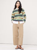 Relaxed Cotton Boat-Neck Top - Green Multi
