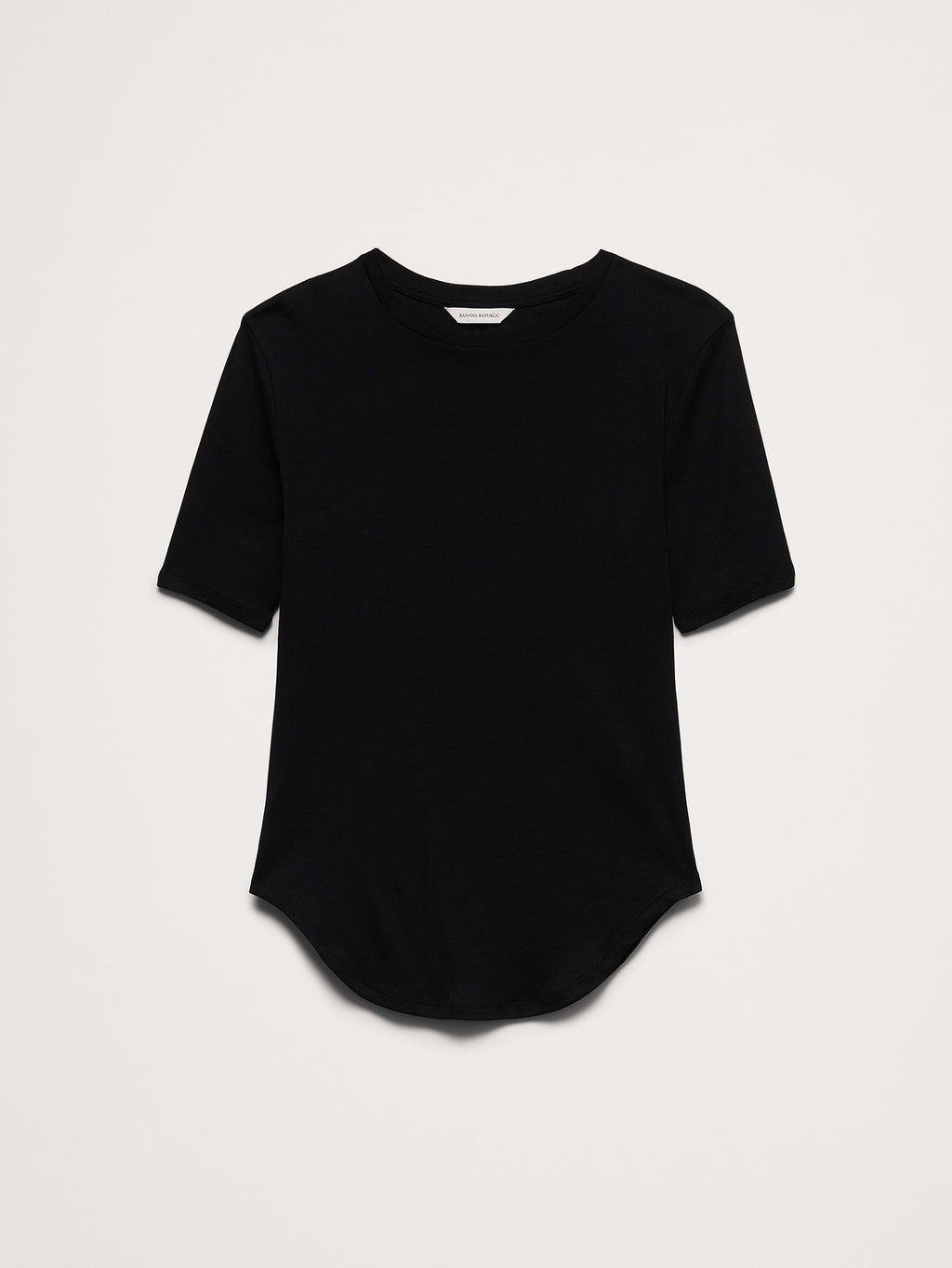 Airy Cotton Elbow-Sleeve T-Shirt - Black