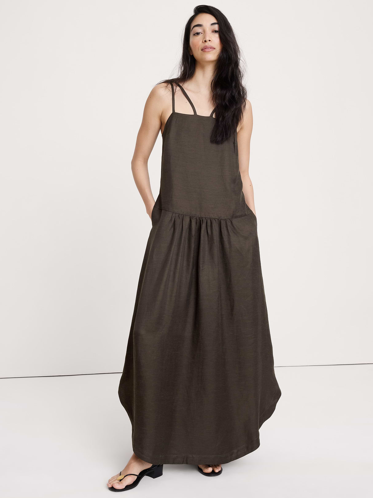 Viscose-Linen Drop-Waist Maxi Dress - Brownstone