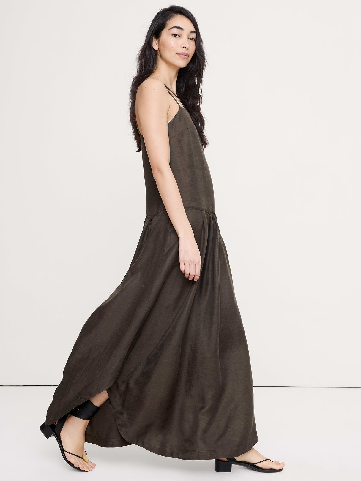 Viscose-Linen Drop-Waist Maxi Dress - Brownstone