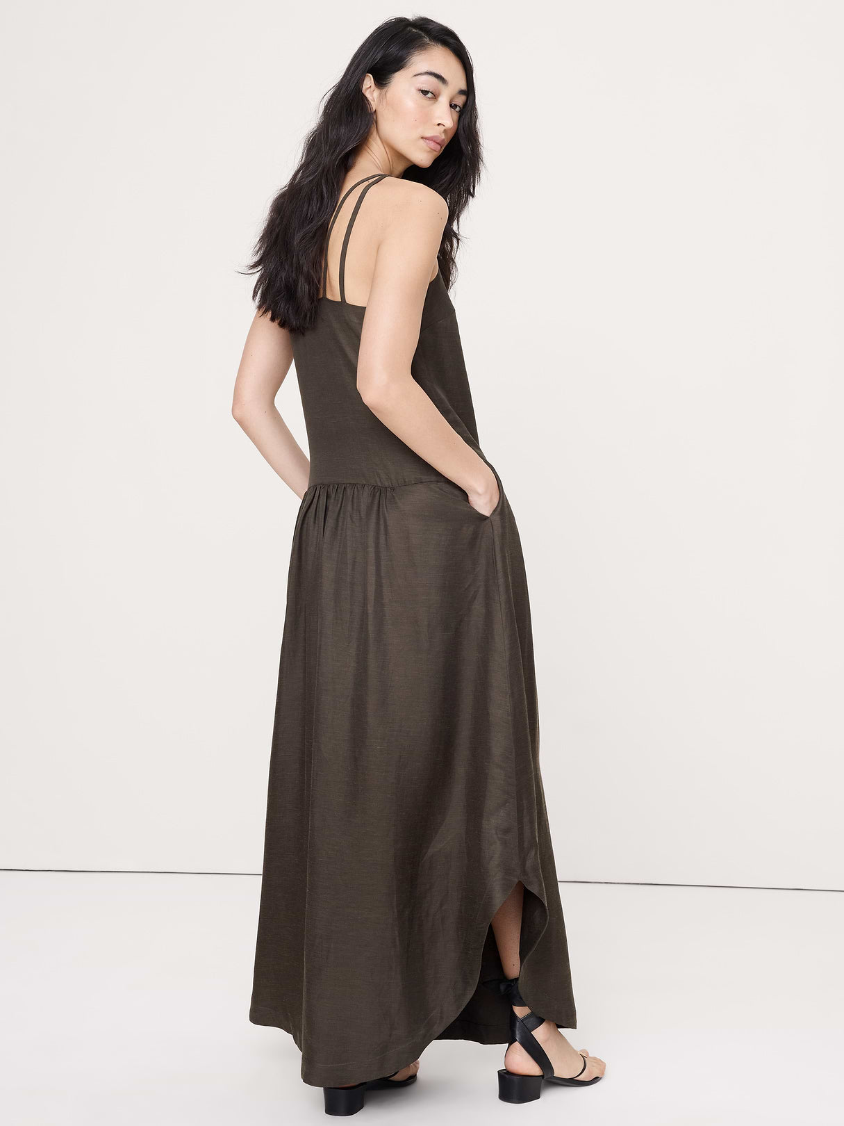 Viscose-Linen Drop-Waist Maxi Dress - Brownstone