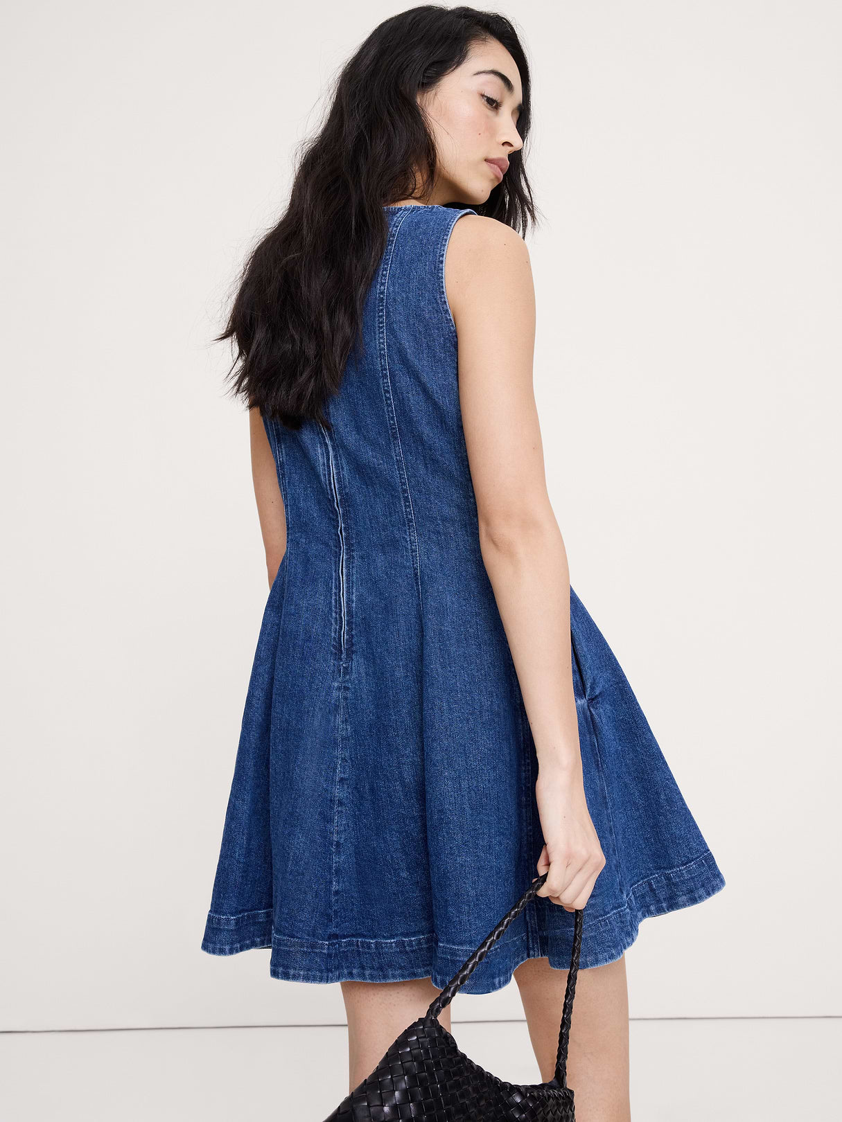 Paneled Denim Mini Dress - Medium Blue