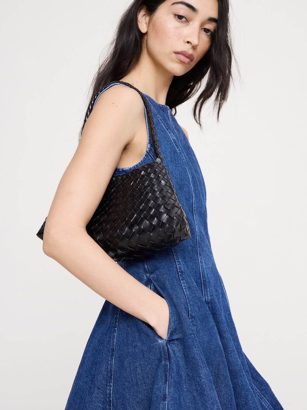Paneled Denim Mini Dress - Medium Blue