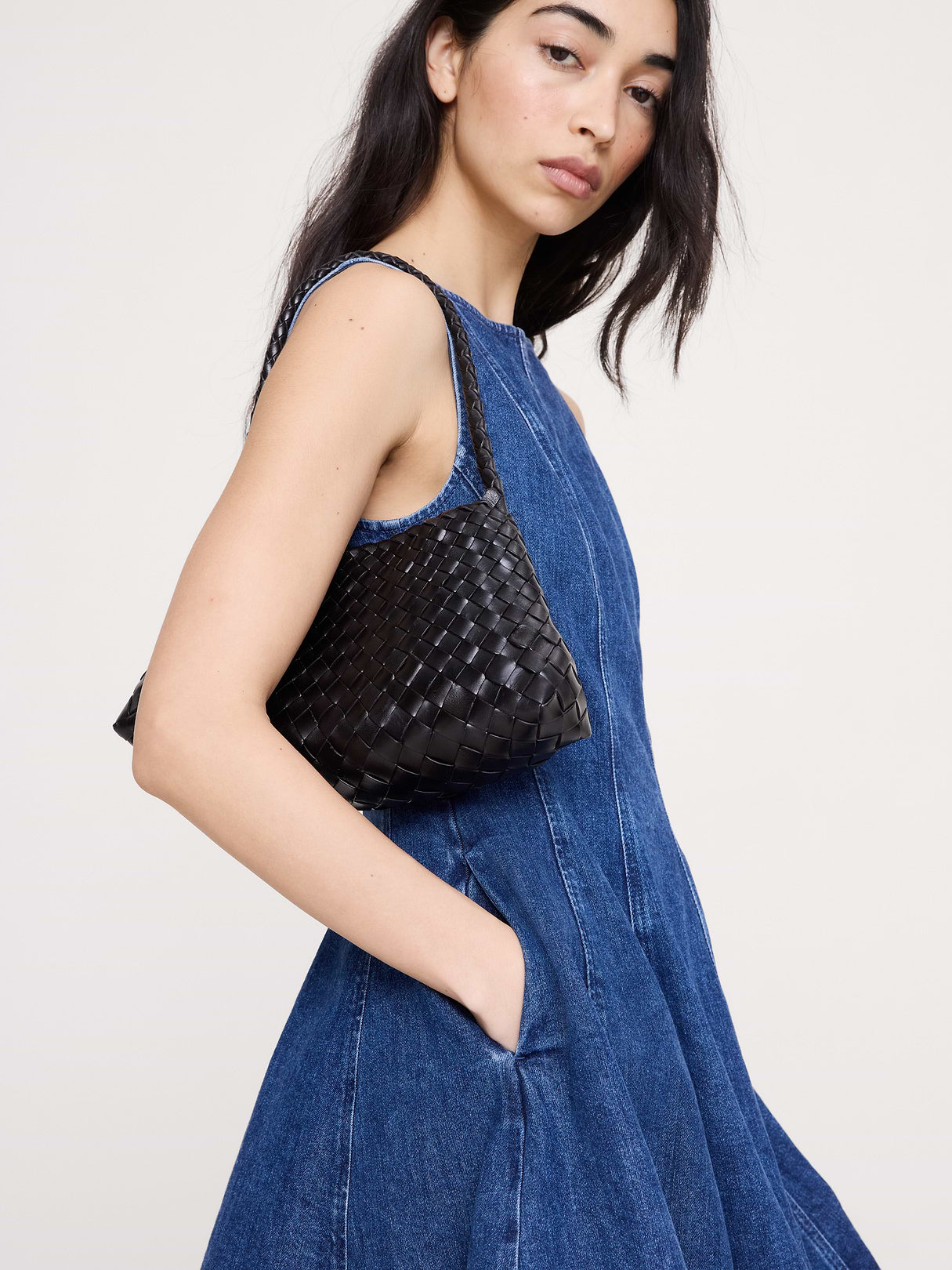 Paneled Denim Mini Dress - Medium Blue