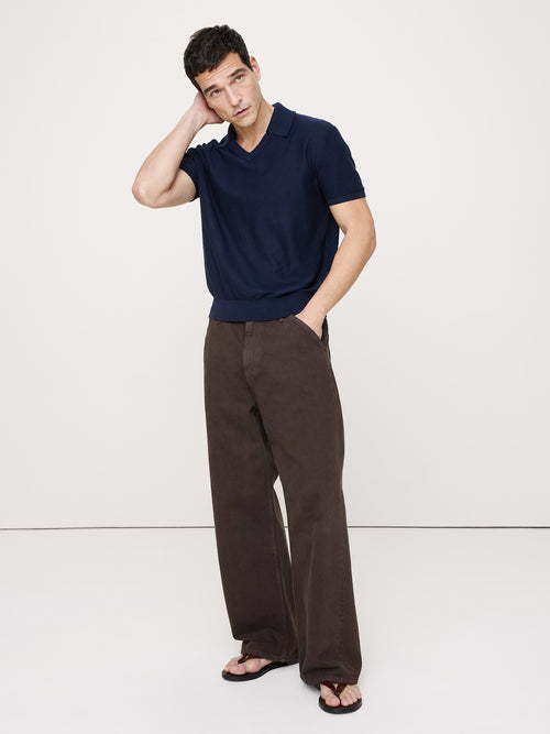 Cotton Sweater Polo - Navy Blue