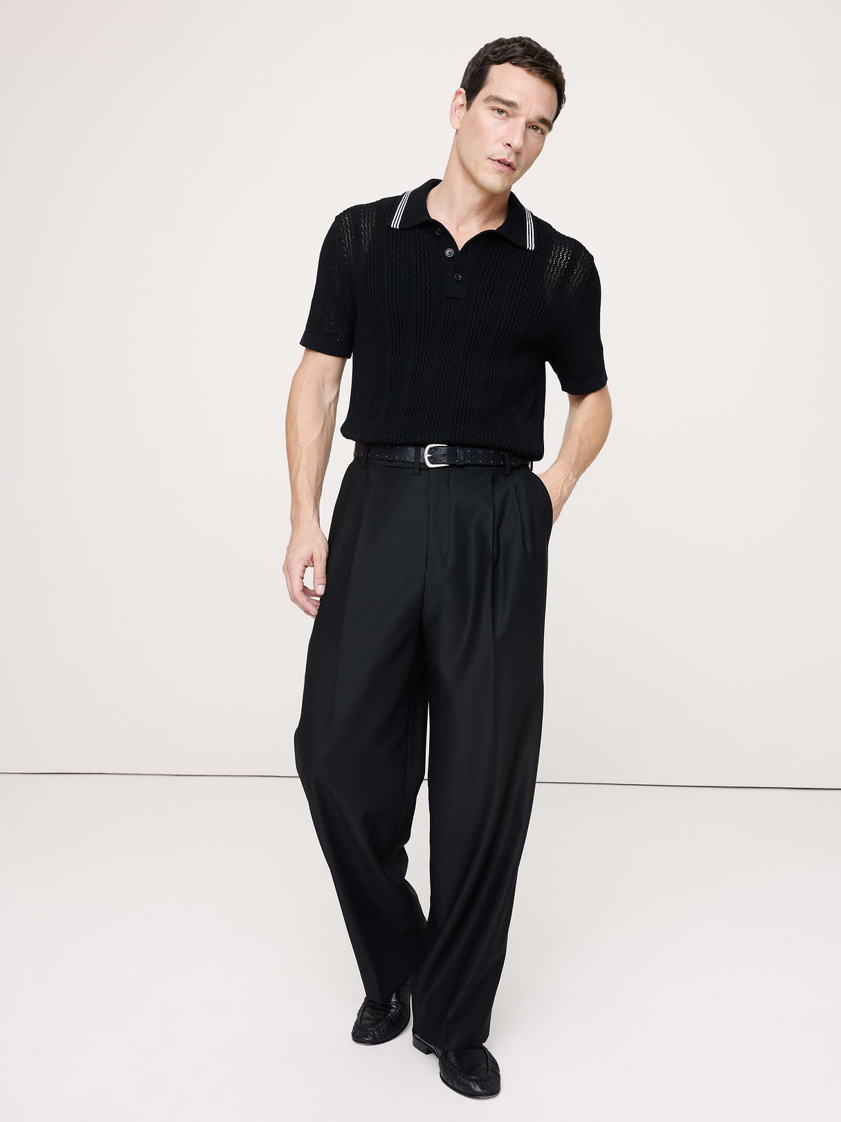 Cotton Zig-Zag Sweater Polo - Black