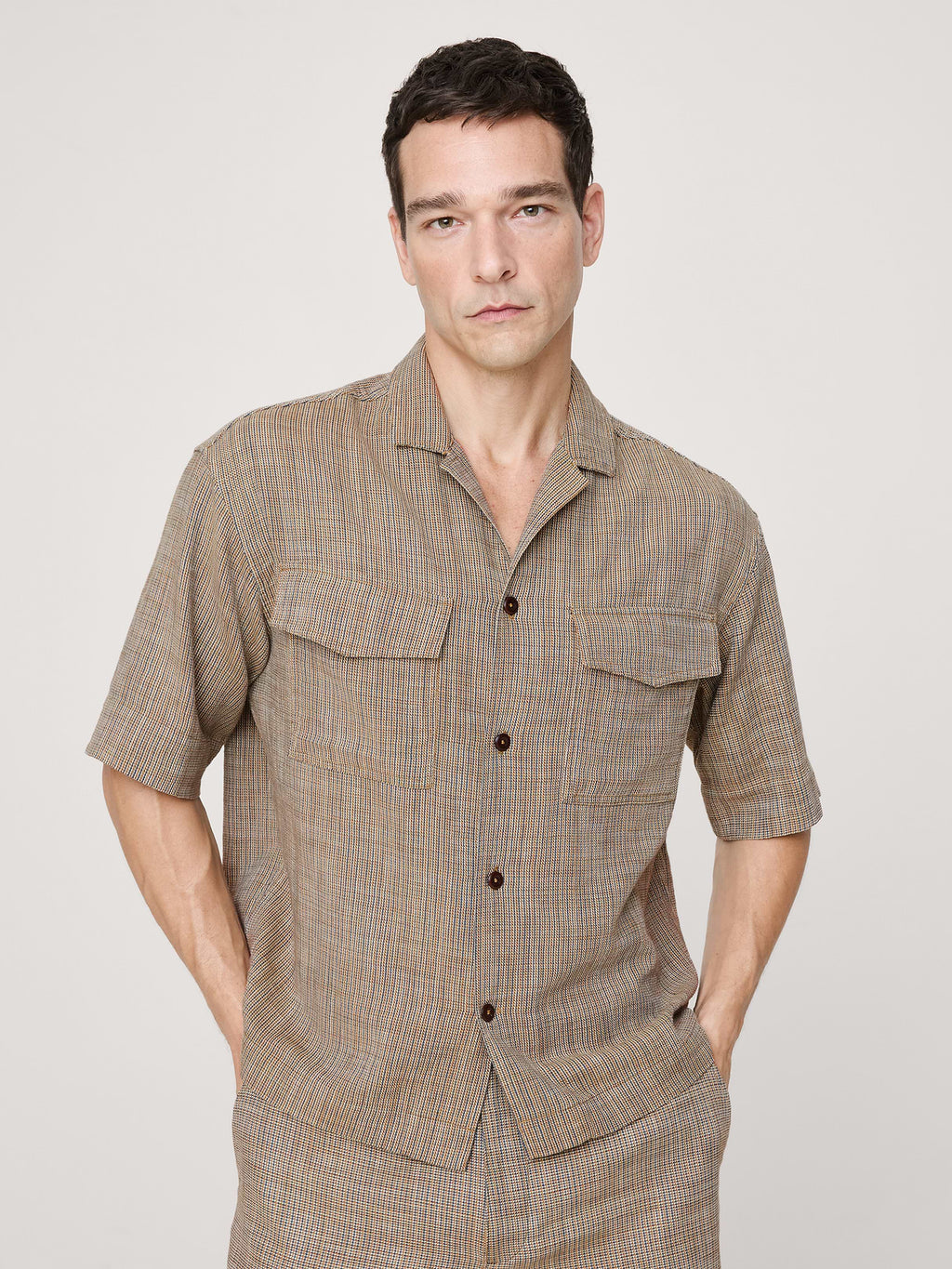 Relaxed-Fit Cotton Resort Shirt - Olive Green Texture