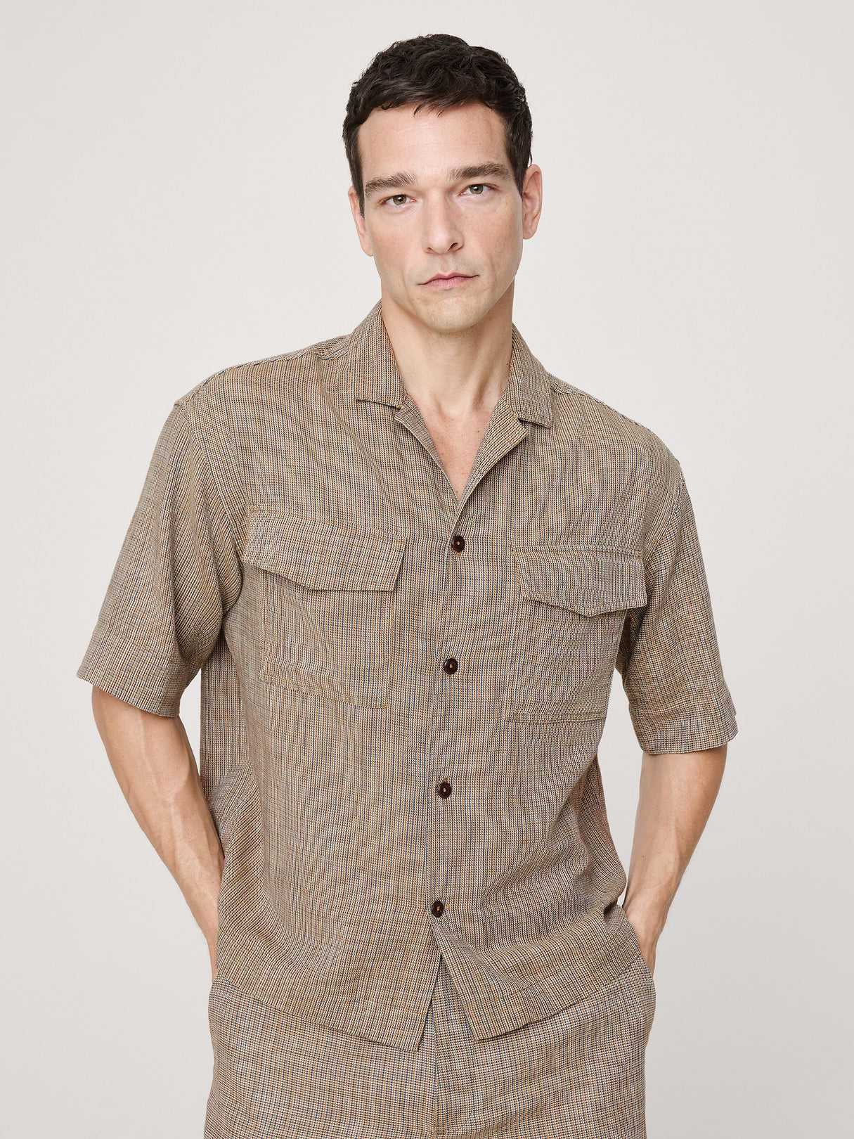 Relaxed-Fit Cotton Resort Shirt - Olive Green Texture