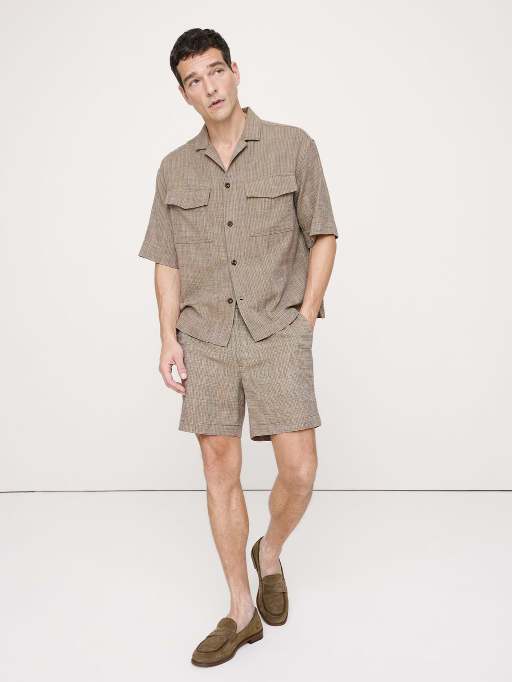 Relaxed-Fit Cotton Resort Shirt - Olive Green Texture