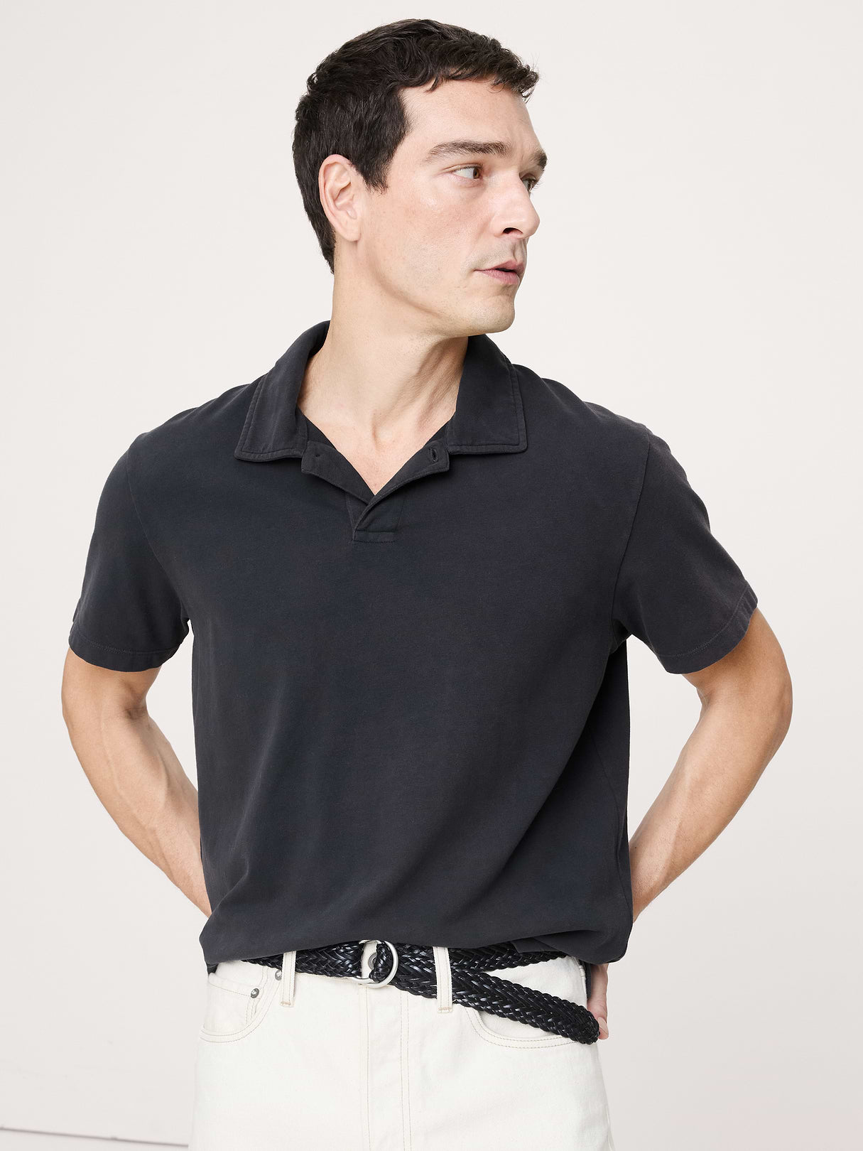 Relaxed Sueded Cotton Polo - Washed Black