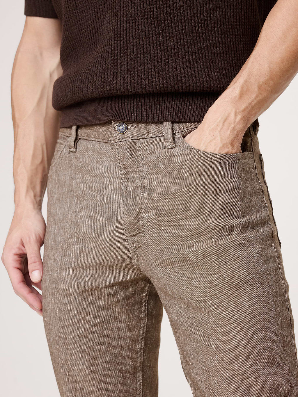 Slim Linen-Cotton Traveler Pant - Heather Brown