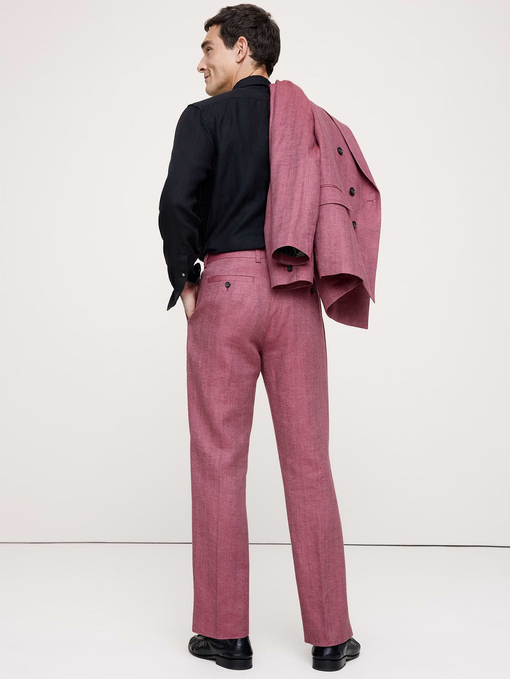 Straight Linen-Merino Suit Pant - Plum Wine