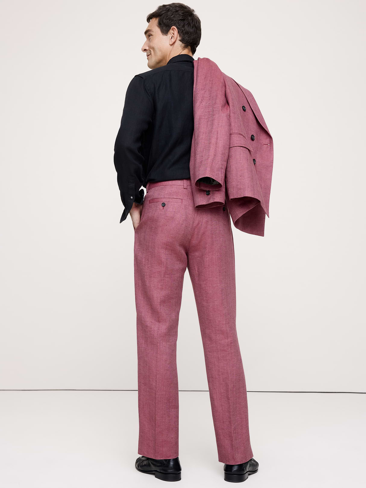 Straight Linen-Merino Suit Pant - Plum Wine