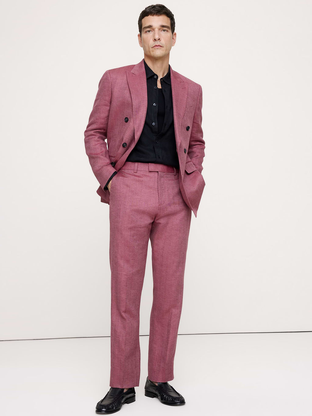 Straight Linen-Merino Suit Pant - Plum Wine