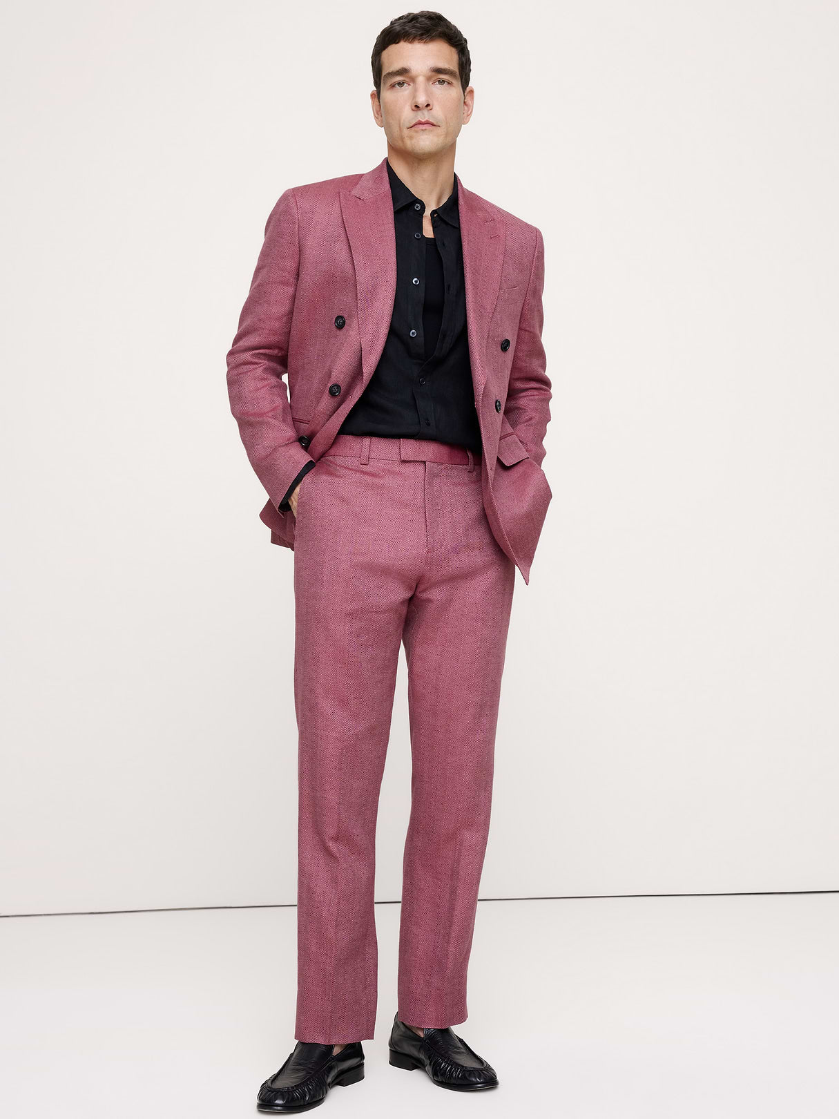 Straight Linen-Merino Suit Pant - Plum Wine