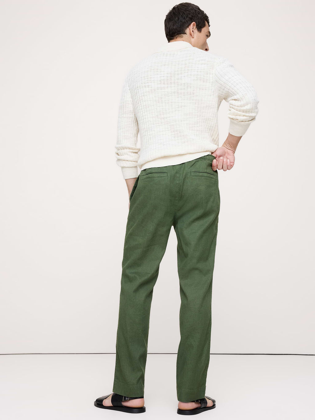 Straight Italian Linen-Cotton Pull-On Pant - Leafy Green