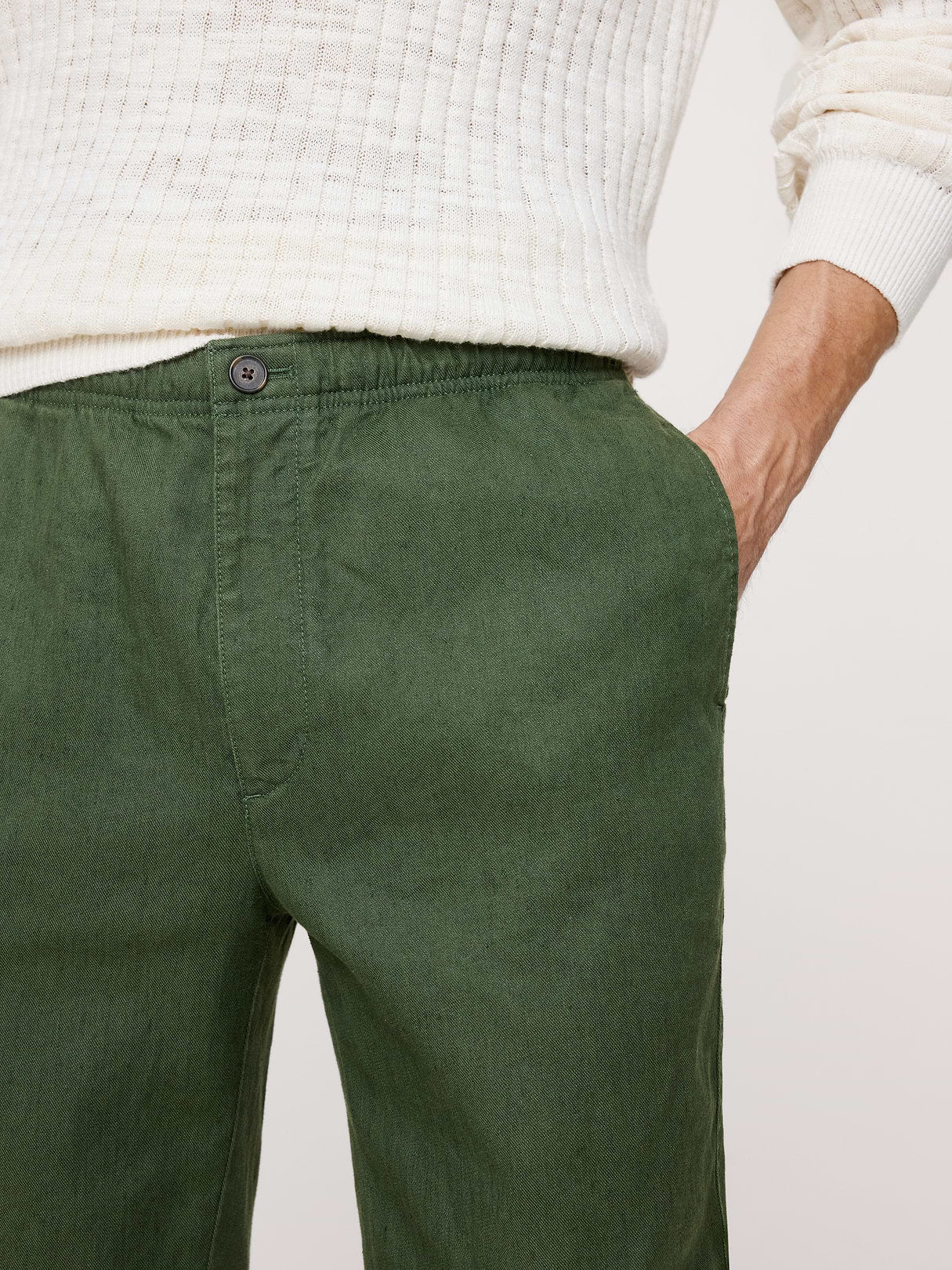 Straight Italian Linen-Cotton Pull-On Pant - Leafy Green