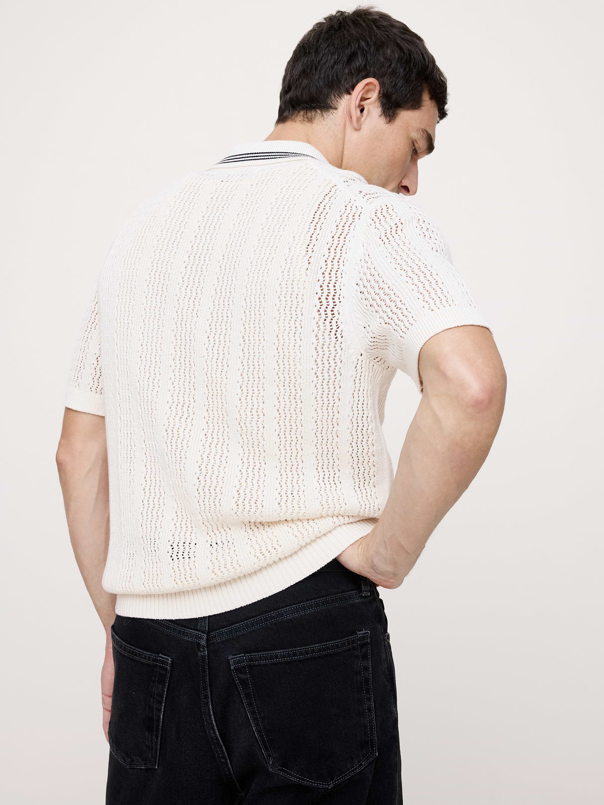 Cotton Zig-Zag Sweater Polo - Cream White
