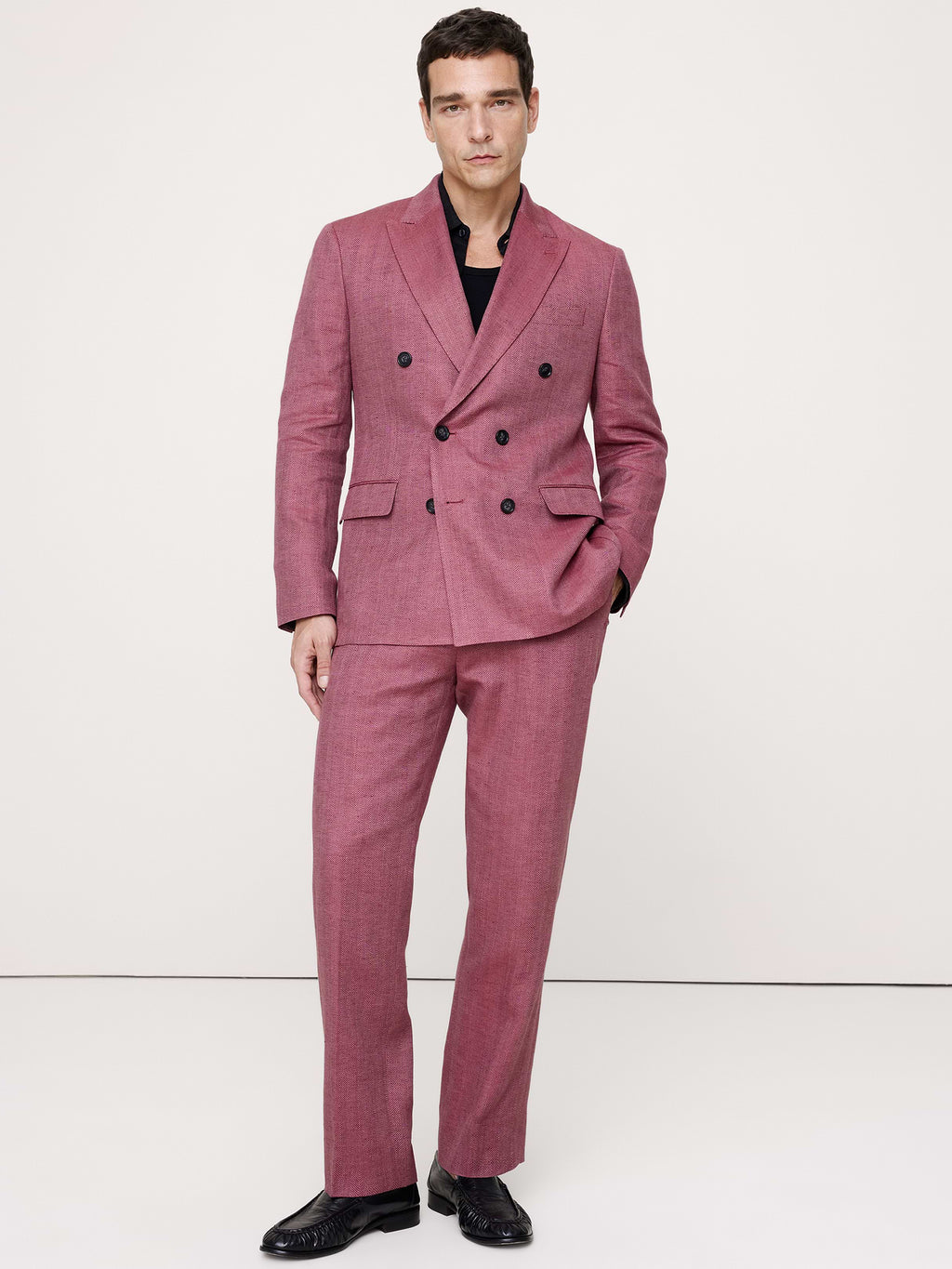 Straight Linen-Merino Suit Pant - Plum Wine