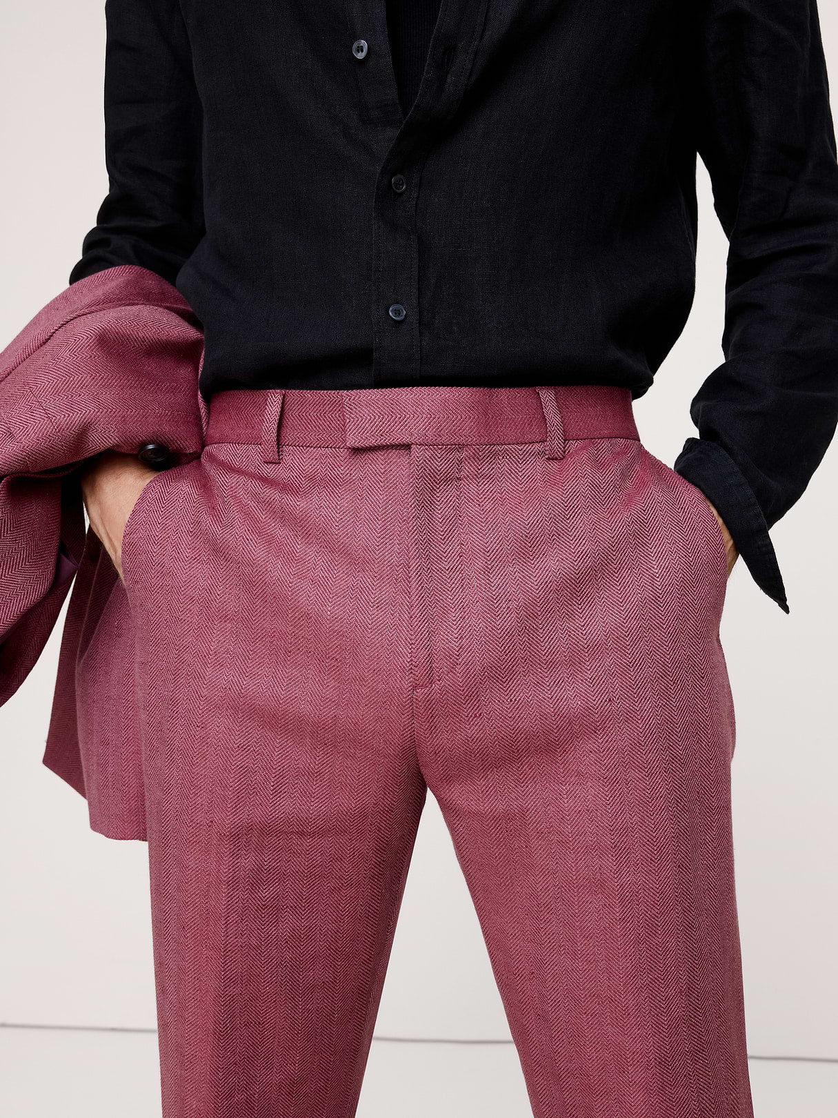 Straight Linen-Merino Suit Pant - Plum Wine