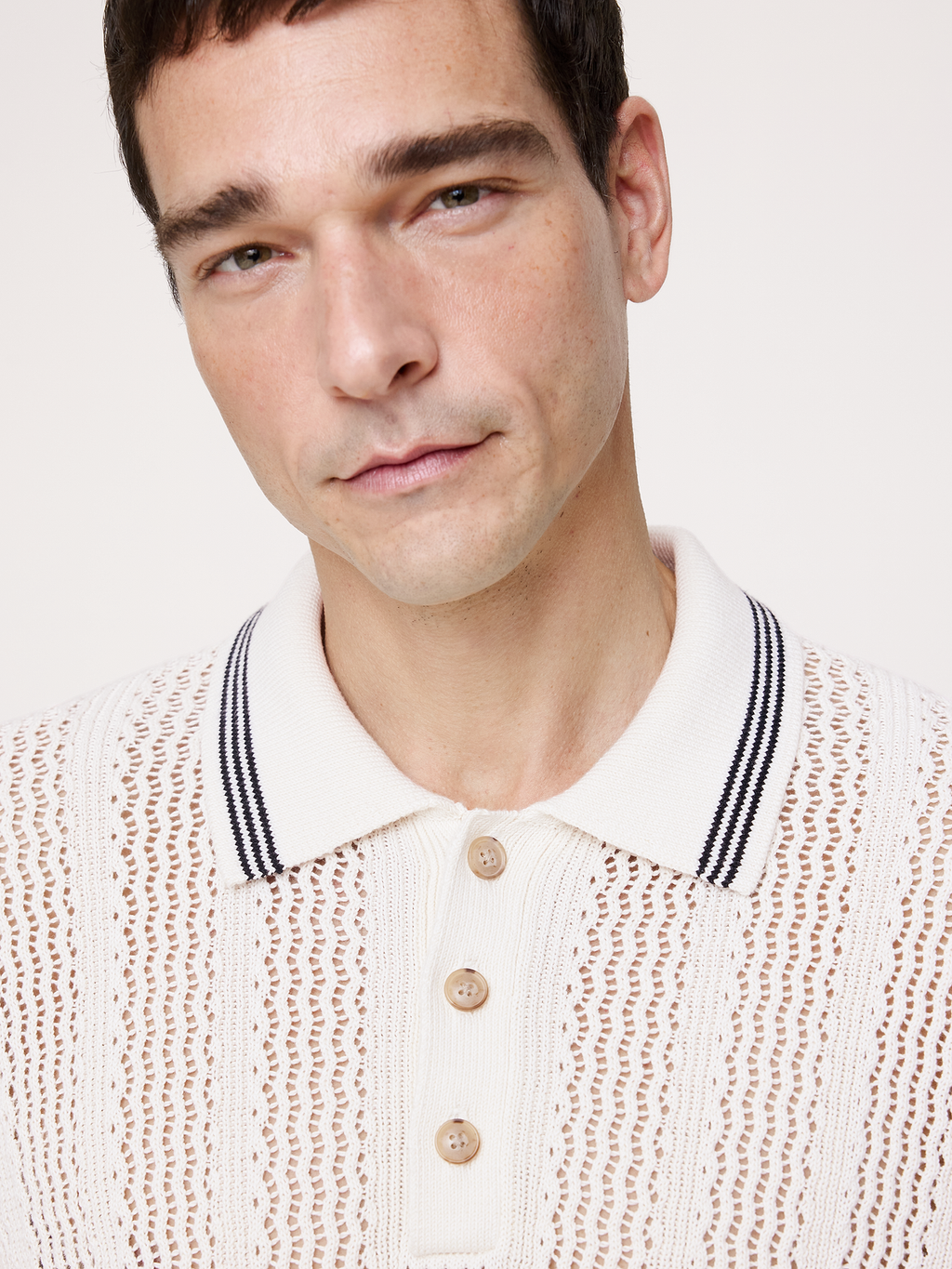 Cotton Zig-Zag Sweater Polo - Cream White