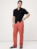 Straight Italian Linen-Cotton Pull-On Pant - Coral